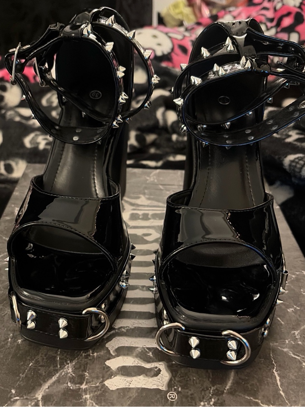 Dolls Kill Black Studded Lace-Up Platform Sandals